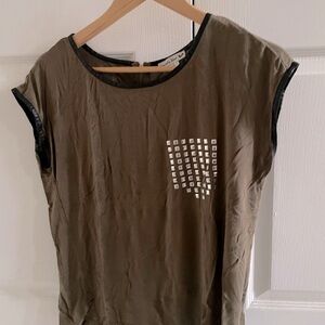 Women's Army Green Top with Studded Pocket